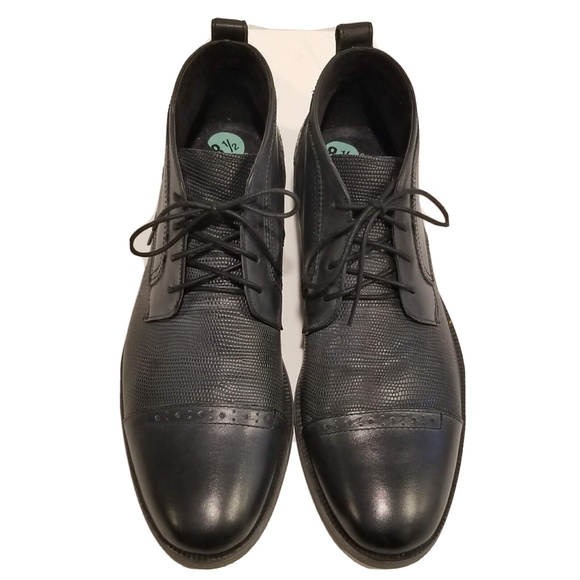 Stacy Adams Men\'s Ankle Boots Size 8.5 Leather Black Lace Up Cap Toe Shoes